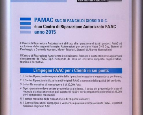 Certificato Centro Autorizzato FAAC